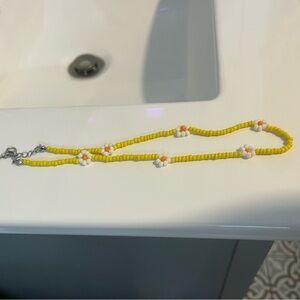 Yellow Beaded Necklace with Daisy Accents